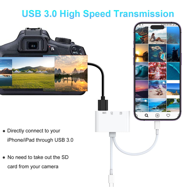  [AUSTRALIA] - Lightning to SD Card Reader for iPhone, 5-in-1 USB Camera Adapter SD Card Viewer with SD/TF Card USB 3.0 Adapter, Memory Card Reader for iPhone iPad MacBook Samsung Android SD Card Adapter Plug & Play 103pro