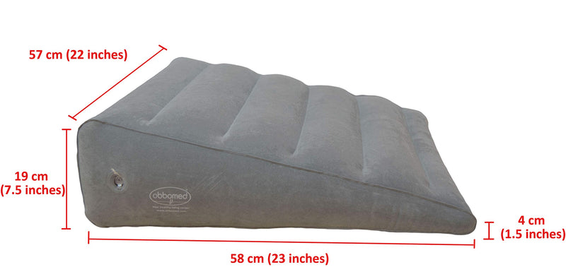  [AUSTRALIA] - ObboMed HR-7600 Inflatable Portable Bed Wedge Pillow with Velour Surface for Sleeping, Travel, Trip Vacation, Horizontal Indention Prevent Sliding, 23” x 22” x(7.5”~1.5”), Gray