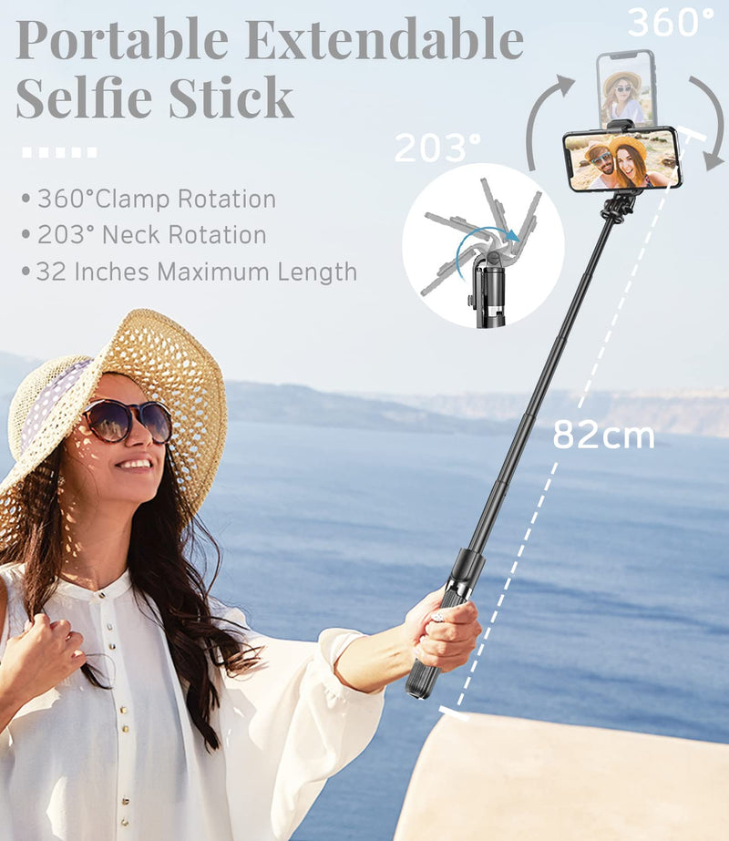  [AUSTRALIA] - 【𝐖𝐢𝐭𝐡 𝟐 𝐑𝐞𝐦𝐨𝐭𝐞𝐬】 Upgraded 32" Selfie Stick Tripod, Bluetooth Selfie Stick, Portable Selfie Tripod Stand, Tripod for iPhone 14 13 12 11 Pro Max XS XR X SE 8 7 Samsung Android