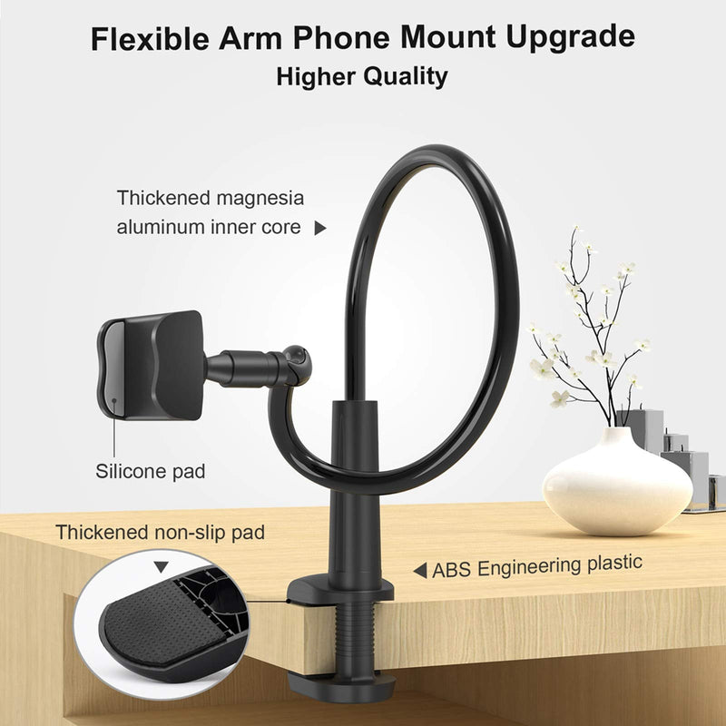  [AUSTRALIA] - SHAWE Phone Holder Bed Gooseneck Mount - Flexible Arm 360 Mount Clip Adjustable Bracket Clamp Stand Compatible with Cell Phone 11 Pro XS Max XR X 8 7 6 Plus 5 4, Samsung S10 S9 S8 for Bedroom Desk Black