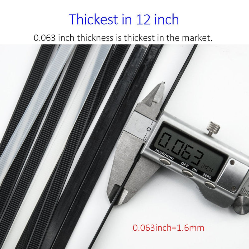  [AUSTRALIA] - Cable Zip Ties Heavy Duty 12 Inch, Ultra Strong Plastic Wire Ties with 120 Pounds Tensile Strength, 100 Pieces, Nylon Tie Wraps with 0.3 Inch Width in Black & White, Indoor and Outdoor UV Resistant