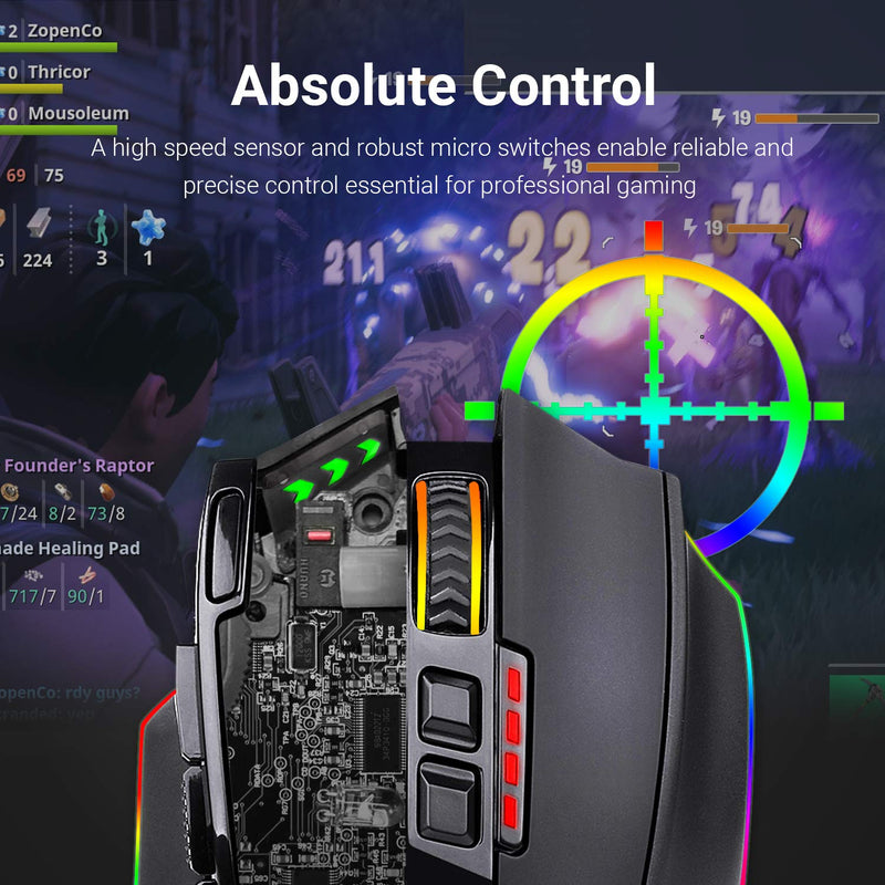  [AUSTRALIA] - Redragon M801 PC Gaming Mouse LED RGB Backlit MMO 9 Programmable Buttons Mouse with Macro Recording Side Buttons Rapid Fire Button for Windows Computer Gamer (Wireless, Black) Wireless