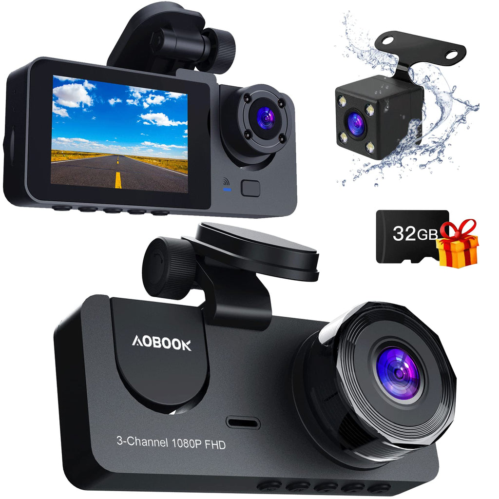  [AUSTRALIA] - Dash Cam Front and Rear Inside, 3 Channel Dash Camera 1080P Full HD with 32GB SD Card, Car Camera with 2.0’’ IPS Screen, Night Vision, WDR, G-Sensor, Loop Recording, Parking Mode, Motion Detection