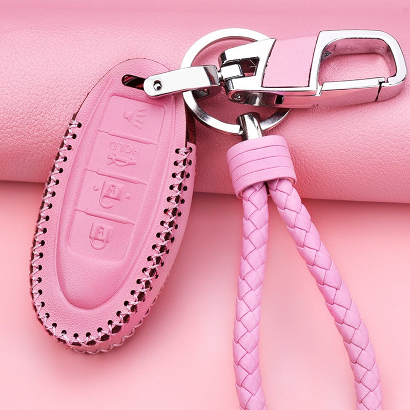  [AUSTRALIA] - Womens Pink Genuine Leather Protective Fob Skin Cover Shell Key Jacket for Nissan Infiniti Keyless Smart Key Case Cover 4 Buttons(for G Series G25 G37 JX35 Q Series Q50 Q60S Q70L QX EX FX M) Pink 2