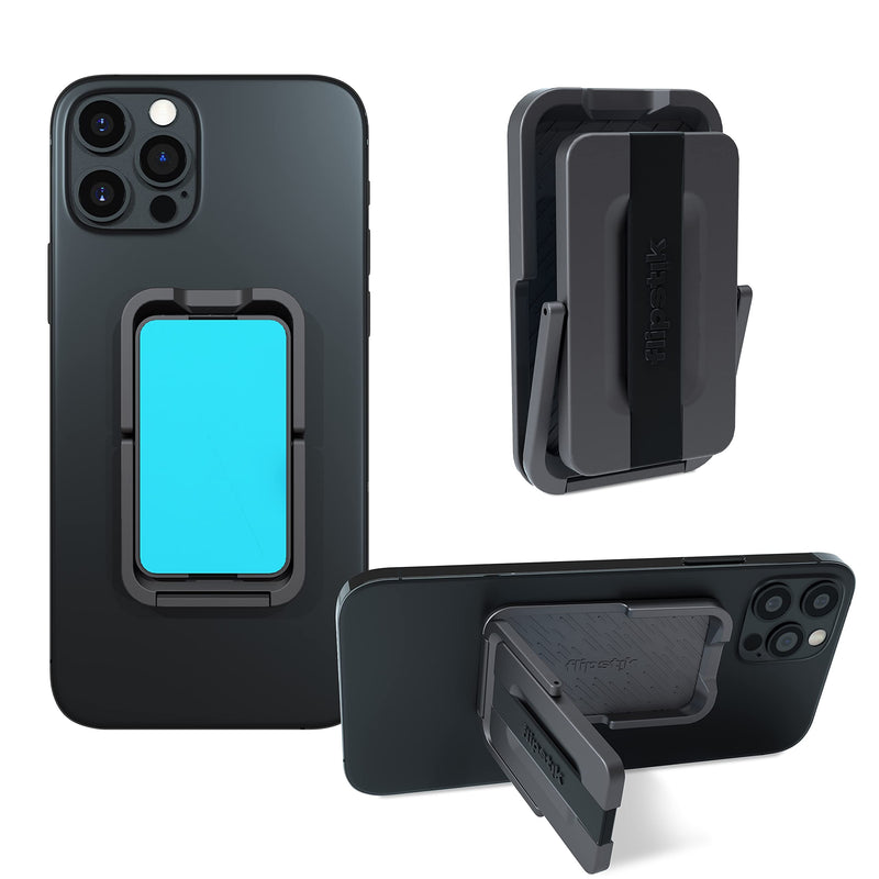  [AUSTRALIA] - Flipstik Pro – Sticks to Any Flat Surface Like Walls or Mirrors – Hands Free Selfies – Videos – car Mount – Tripod – Phone Stand – Kickstand – Finger Grip Loop for Secure Hold (Black) Black