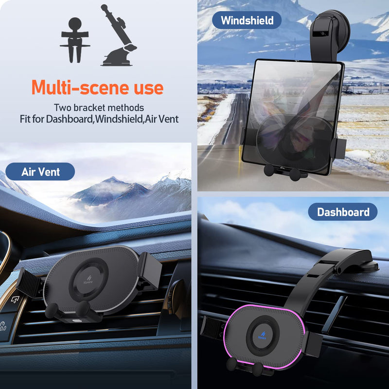  [AUSTRALIA] - Vizvera for Z Fold 3 Mount, Samsung Fold Car Mount, Wireless Car Charger Mount [with Color Changing Lights] for Air Outlets& Dashboard Compatible with Galaxy Z Fold 3/2/ iPhone 13 pro Max- X3
