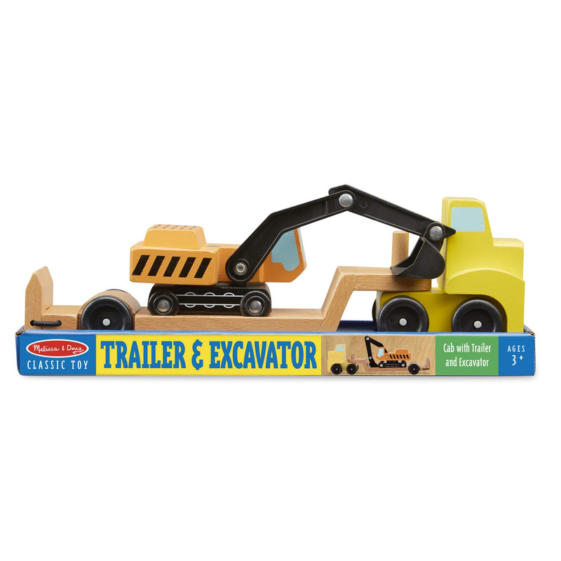 Melissa & Doug Trailer and Excavator Wooden Vehicle Set (3 pcs) - LeoForward Australia