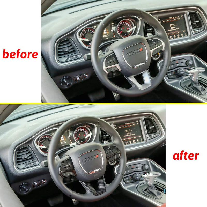  [AUSTRALIA] - CheroCar Steering Wheel Interior Decoration Trim Kits Carbon Fiber Grain Panel Cover for 2014-2020 Jeep Grand Cherokee, for 2015-2020 Dodge Challenger/Charger, for 2014-2020 Dodge Durango, 3Pack