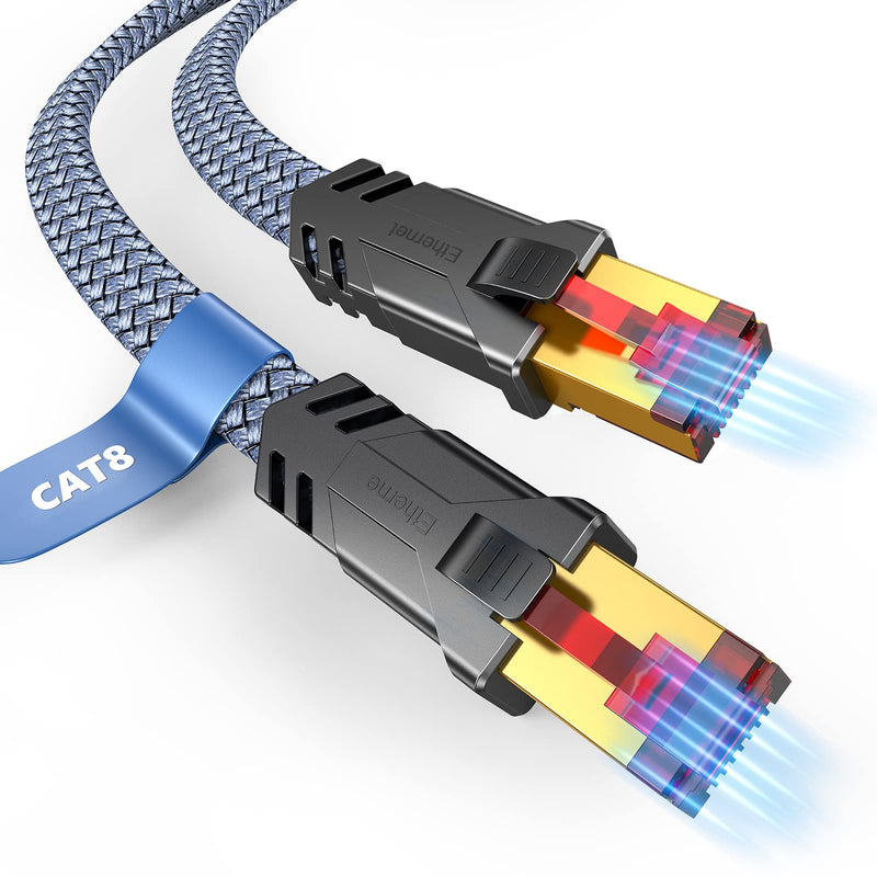  [AUSTRALIA] - Cat 8 Ethernet Cable 15 FT, Snowkids Flat High Speed Ethernet Cable, 40Gbps,2000Mhz Braided Internet Cable, Gold Plated RJ45 Connector, LAN Cable S/FTP Network Cable for Modem/Router/PS4/5/Gaming/PC 15ft