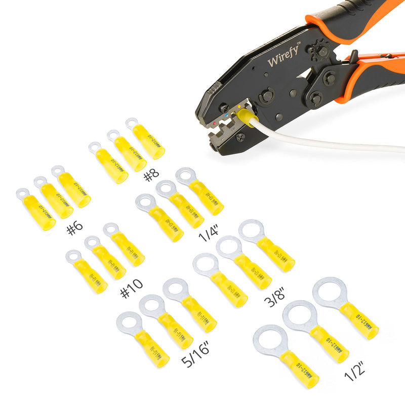  [AUSTRALIA] - Wirefy Yellow ring cable lugs shrink connector M8 - solderless cable lugs assortment - ring cable lug crimp connector 4-6 mm² - 90 pieces 90 pieces. Yellow - M8 - 4 - 6 mm²