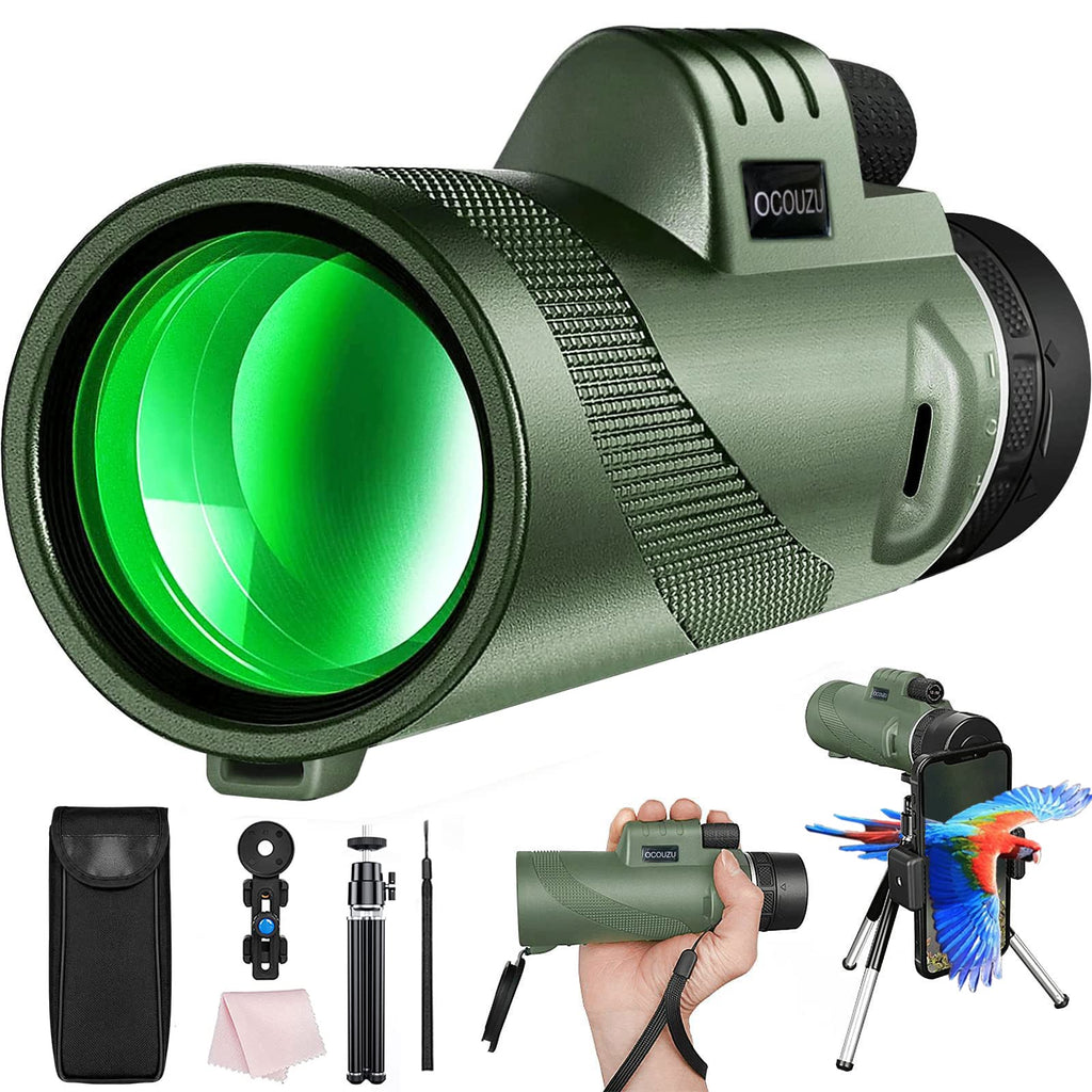  [AUSTRALIA] - 50x60 High Powered HD Monocular Telescope Low Night Vision High Magnification Binoculars for Adults with Smartphone Adapter Tripod for Long Range Bird Watching Hunting Race Cars Green