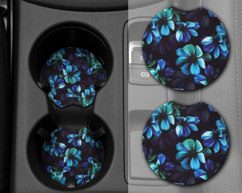 YR 2.75 Inches Car Coasters for Drinks Absorbent, Cute Car Coasters for Women, Removable Cup Holder Coaster for Your Car, Auto Accessories for Women & Girls, Set of 2 -Aquaflower Multicolor1 - LeoForward Australia