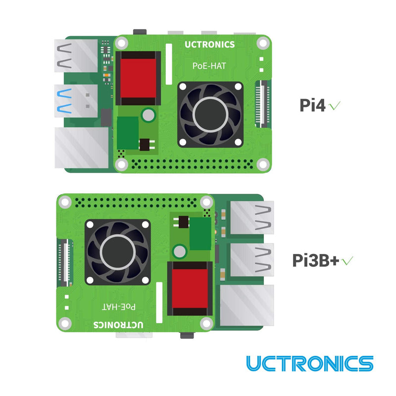  [AUSTRALIA] - UCTRONICS PoE HAT for Raspberry Pi 4 Model B and Pi 3 Model B+, 802.3at Power Over Ethernet Expansion Board with Cooling Fan