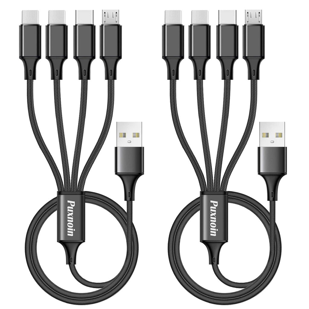  [AUSTRALIA] - Multi Charging Cable, Multi Charger Cable 2Pack 4FT Nylon Braided Universal 4 in 1 Multiple USB Cable Fast Charging Cord Adapter with Type-C, Micro USB Port Connectors for Cell Phones Tablets and More Black