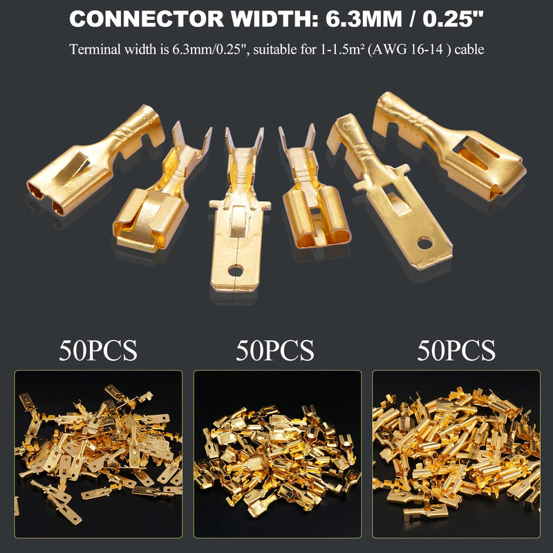  [AUSTRALIA] - Twidec/150PCS 6.3mm Male Female Spade Connector Quick Splice Crimp Terminals Non Insulated Wire Connector for Electrical Wiring Relay Car Audio Speaker N-005-6.3