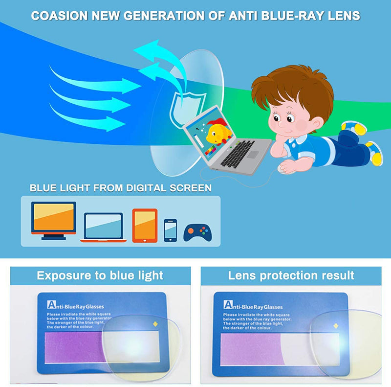  [AUSTRALIA] - Blue Screen Glasses for Kids, COASION 3 Pack Blue Light Blocking Glasses for Girls Boys, Computer Gaming Fake Eyeglasses ( Clear Purple + Clear Pink + Clear Blue )