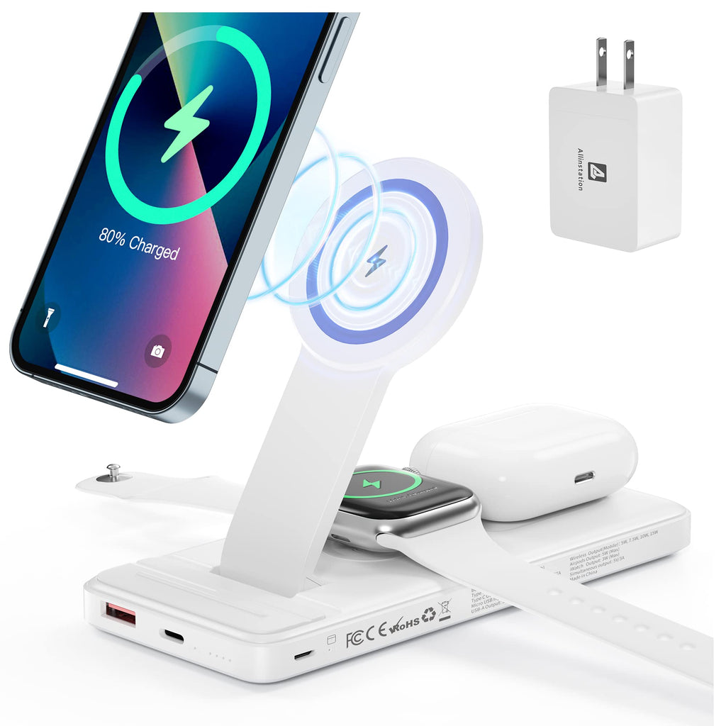  [AUSTRALIA] - 10000mAh for MagSafe Battery Pack, 5 in 1 Foldable Mag Safe Charger Stand for Apple iPhone 14 13 12 Pro Max Plus Mini, Apple Watch, AirPods, Compact Apple Travel Charger for MagSafe Charging Station