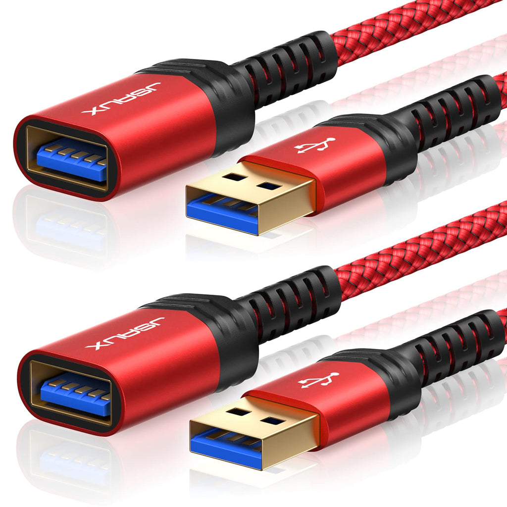  [AUSTRALIA] - JSAUX USB 3.0 Extension Cable, [2 Pack 6.6ft] USB A Male to Female Extension Extender Cord High Data Transfer Compatible for USB Flash Drive, Keyboard, Printer, Xbox, Hard Drive and More-Red Red