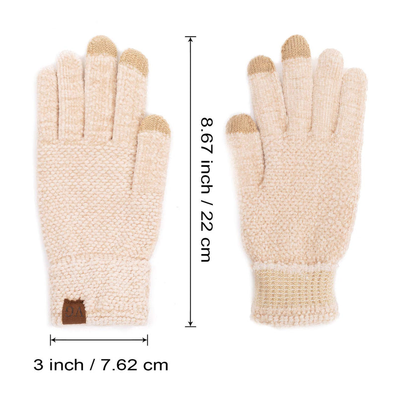 Women's Winter Touch Screen Gloves Chenille Warm Cable Knit 3 Touchscreen Fingers Texting Elastic Cuff Thermal Gloves Beige - LeoForward Australia