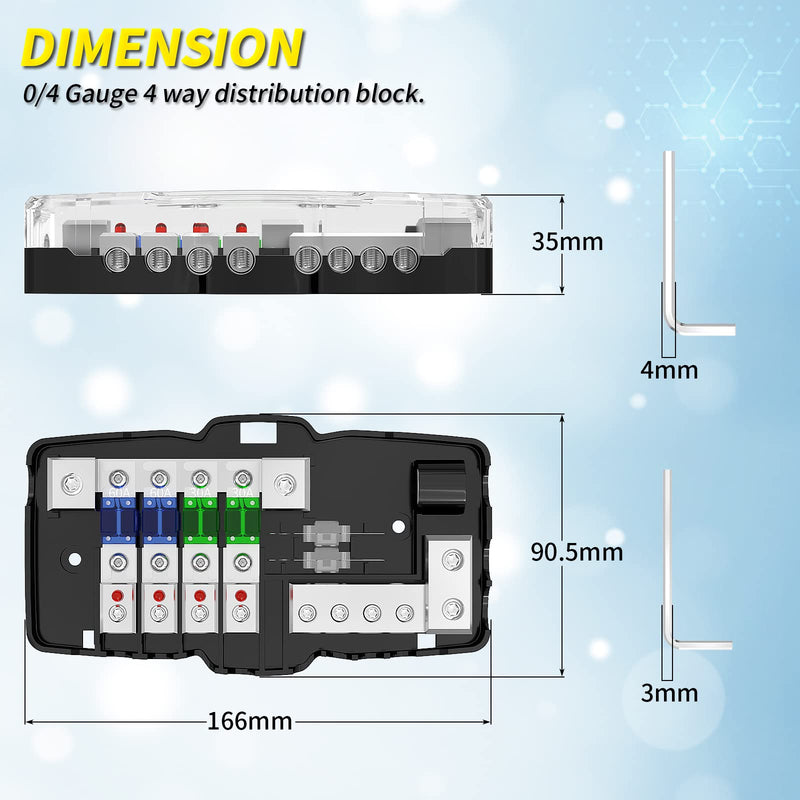  [AUSTRALIA] - Joinfworld Fused Power Distribution Block Car Audio 4 Way MIDI(Mini-ANL) Fuse Block 12V 0/4 Gauge with Ground for Auto UTV Boat Stereo Amp