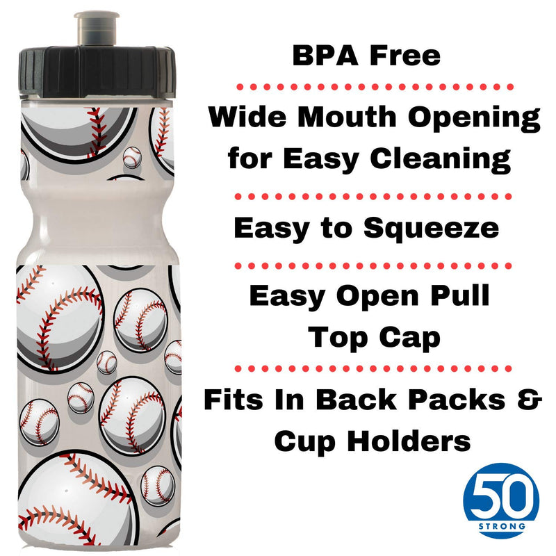  [AUSTRALIA] - 50 Strong Kids Sports Squeeze Water Bottle - 22 oz. BPA Free Sport Bottle W/Easy Open Push/Pull Cap - Durable Bottles Perfect for Boys & Girls, School & Sports - Made in USA Baseball