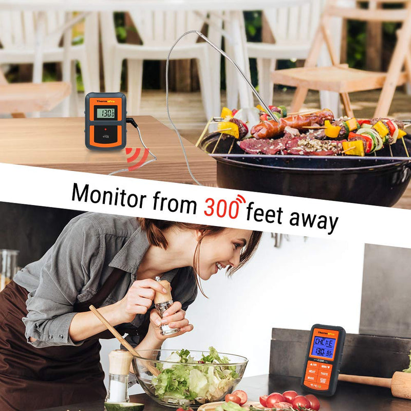  [AUSTRALIA] - ThermoPro TP-07 Wireless BBQ Meat Thermometer for Grilling Smoker Oven Kitchen Turkey Remote Digital Cooking Food Grill Thermometer with Probe, 300 Feet Range, Smart LCD Backlit Screen