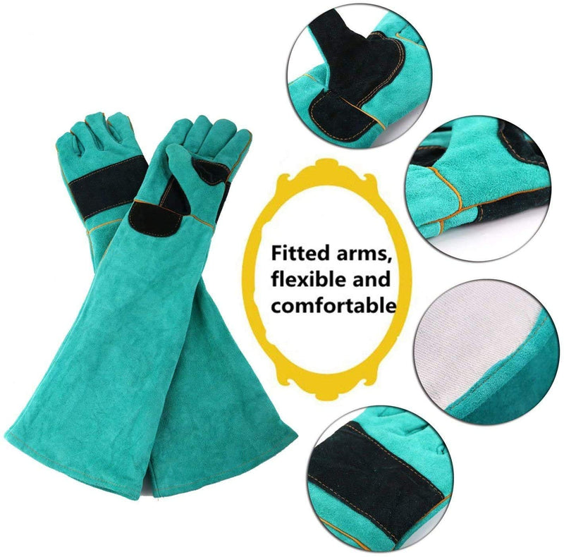  [AUSTRALIA] - AOWPFVV Animal Handling Gloves Bite Proof Leather for Dog,Cat Scratch,Falcon,Reptile,Snake,Long Welding Gloves Light Green