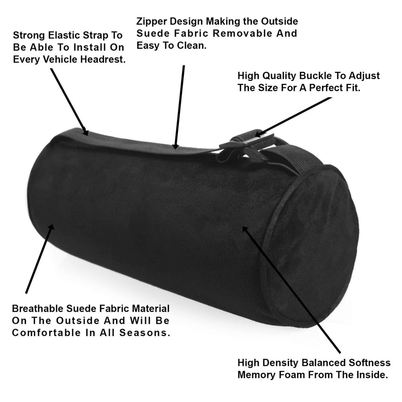 [AUSTRALIA] - Lebogner Car Headrest Pillow, Travel Neck Support Cushion For Pain, Muscle Tension Relief And Cervical Support With Adjustable Straps For Car Seat, Home And Office, Memory Foam Ergonomic Design, Black
