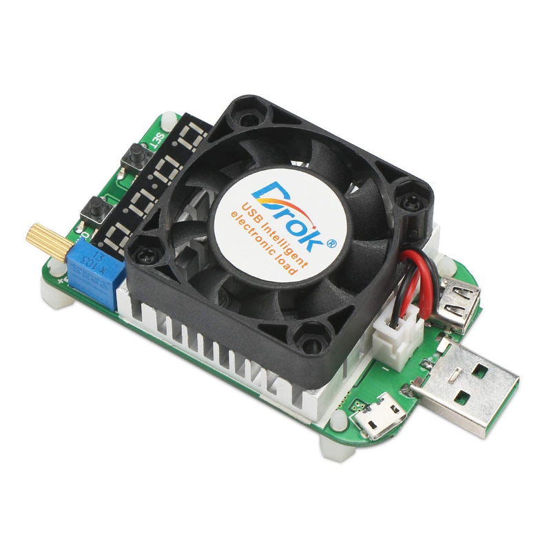  [AUSTRALIA] - USB Load Tester, DROK Electronic Load Test Resistor Module 25W LD25 USB and Type C Interface Discharge Adjustable Constant Current 0.25A-4A Intelligent Temperature Control with Cooling Fan