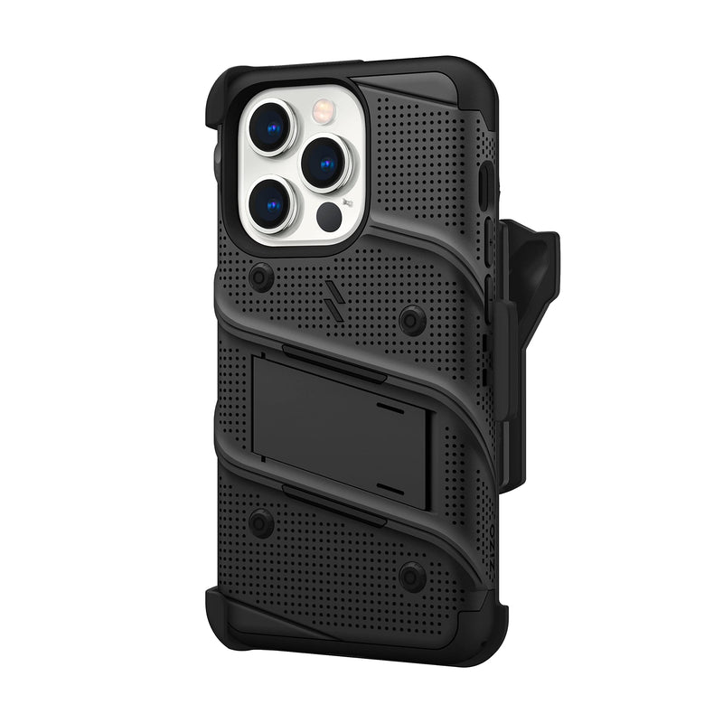  [AUSTRALIA] - ZIZO Bolt Bundle for iPhone 14 Pro (6.1) Case with Screen Protector Kickstand Holster Lanyard - Black Black/Black