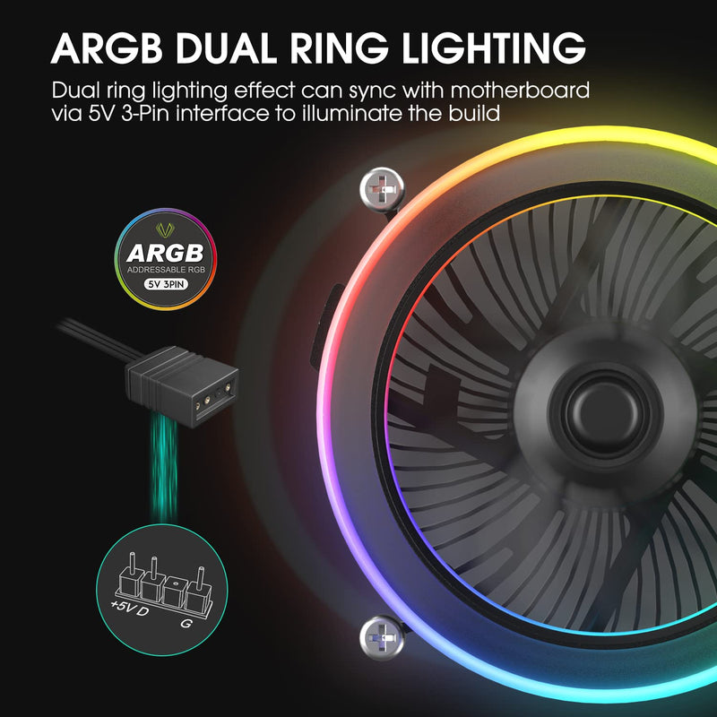  [AUSTRALIA] - Vetroo Eclipse Low-Profile ARGB CPU Cooler, 90mm 4-Pin PWM Fan, Premium Aluminum Fins, 95W TDP Air Cooler for Intel LGA 1700 Only