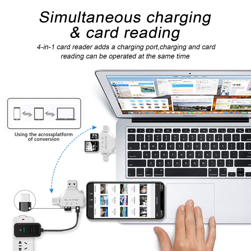 SD/Micro SD Card Reader for iPhone/ipad/Android/Mac/Computer/Camera,Portable Memory Card Reader 4 in 1 Micro SD Card Adapter&Trail Camera Viewer Compatible with TF and SD Card white - LeoForward Australia