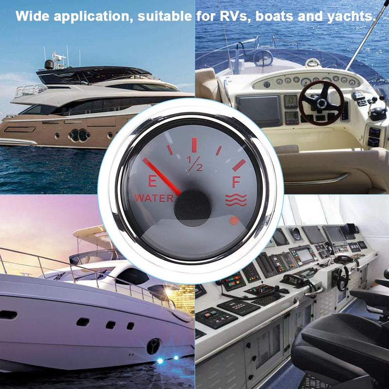  [AUSTRALIA] - Qiilu Water Level Indicator, 52mm/2 Inch Water Level Indicator 9-30V DC Smart Alarm for Yacht Ship Marine Boat RV 0-190 Ohm European Sensor(White) White