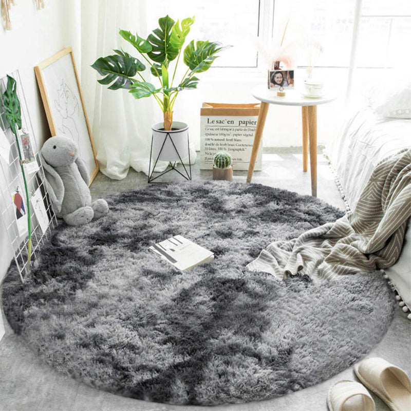  [AUSTRALIA] - GKLUCKIN Shag Ultra Soft Area Rug, Non-Skid Fluffy 4'X4' Grey Black Round Plush Indoor Fuzzy Accent Circle Faux Fur Small Rugs for Living Room Bedroom Nursery Decor Kids Playroom Round: 4x4 Feet Round: Grey/Black