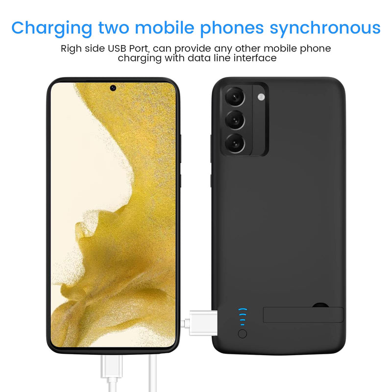  [AUSTRALIA] - Galaxy S22 Plus Battery Case, 5000mAh Rechargeable Battery Charging Case for Samsung Galaxy S22 Plus 5G 6.6",External Backup Battery Power Bank Charger Case Support Kickstand, Added Extra Juice Black