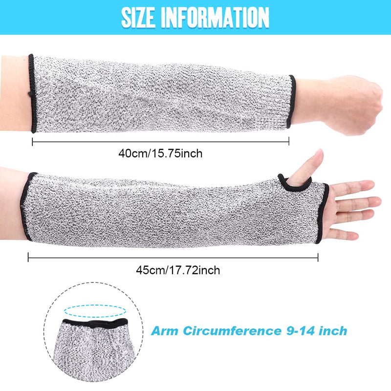  [AUSTRALIA] - 2 Pairs Level 5 Cut Resistant Sleeve 15.7/17.7 Inch Arm Sleeve Arm Protection Knit Sleeves Safety Heat Resistant For Thin Skin, Anti Abrasion Safety Arm Guard for Garden Kitchen Slash Resistant Sleeve Grey+black