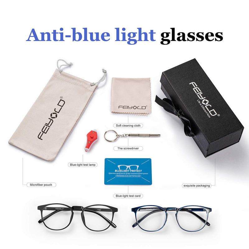  [AUSTRALIA] - FEIYOLD Blue Light Blocking Glasses Women/Men,Retro Round Anti Eyestrain Computer Gaming Glasses(Black+Blue) Black+blue