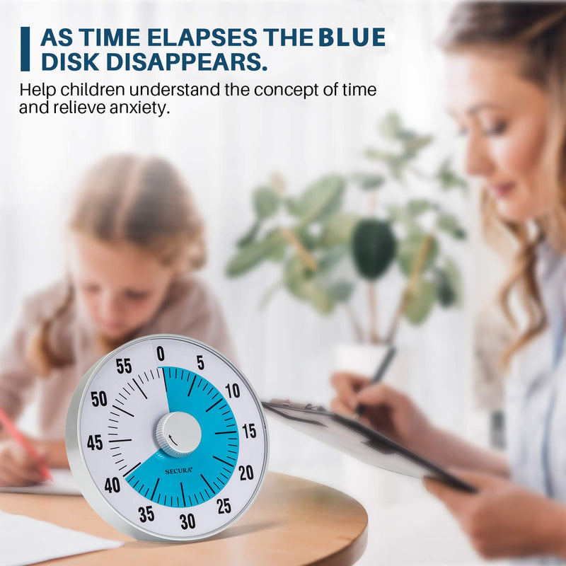  [AUSTRALIA] - Secura 7.5-Inch Oversize Visual Countdown Timer, 60-Minute Kitchen Timer | Time Management Tool for Kids, Teachers and Adults (Blue) Blue