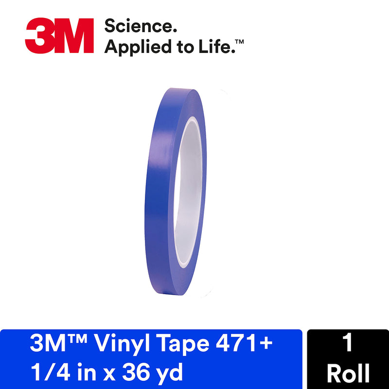  [AUSTRALIA] - 3M Vinyl Tape 471+, 1/4 in x 36 yd, Indigo, 1 Roll, Fine Line Tape for Paint Masking Striping, Color Separation and Complex Designs, High-Temperature, Stretch