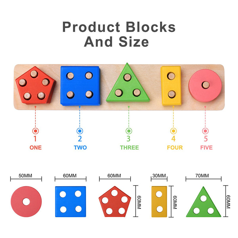BettRoom Wooden Educational Preschool Toddler Toys for 3 4-5 Year Old Boys Girls Shape Color Recognition Geometric Board Blocks Stack Sort Kids Children Non-Toxic Toy(14IN) - LeoForward Australia