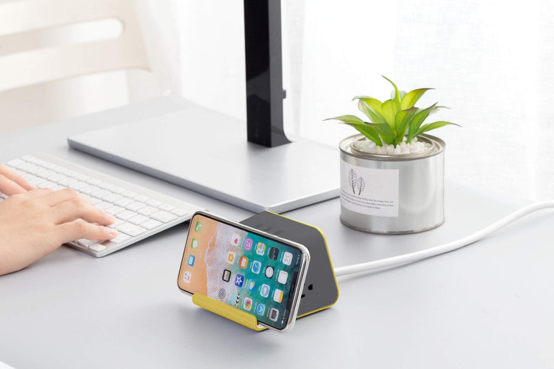  [AUSTRALIA] - MyDesktop 29W Wireless Charging Stand with 3 USB Ports and 2 Power Outlets for iPhone, Android, Tablets and Laptops - Yellow