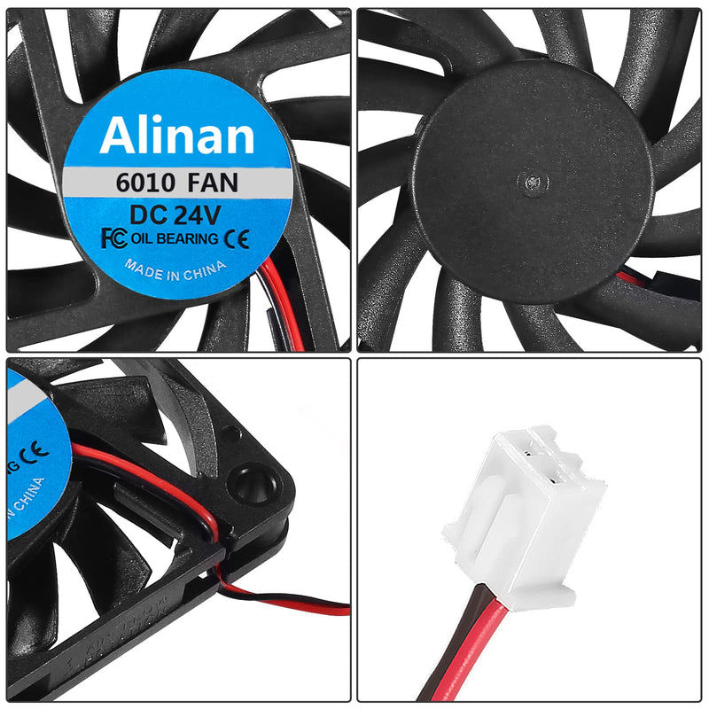  [AUSTRALIA] - Alinan 4pcs 6010 24V Fan 60x60x10mm 2-pin Sleeve Bearing Brushless DC Cooling Fan 3D Printer Cooling Fan Computer Fan 4