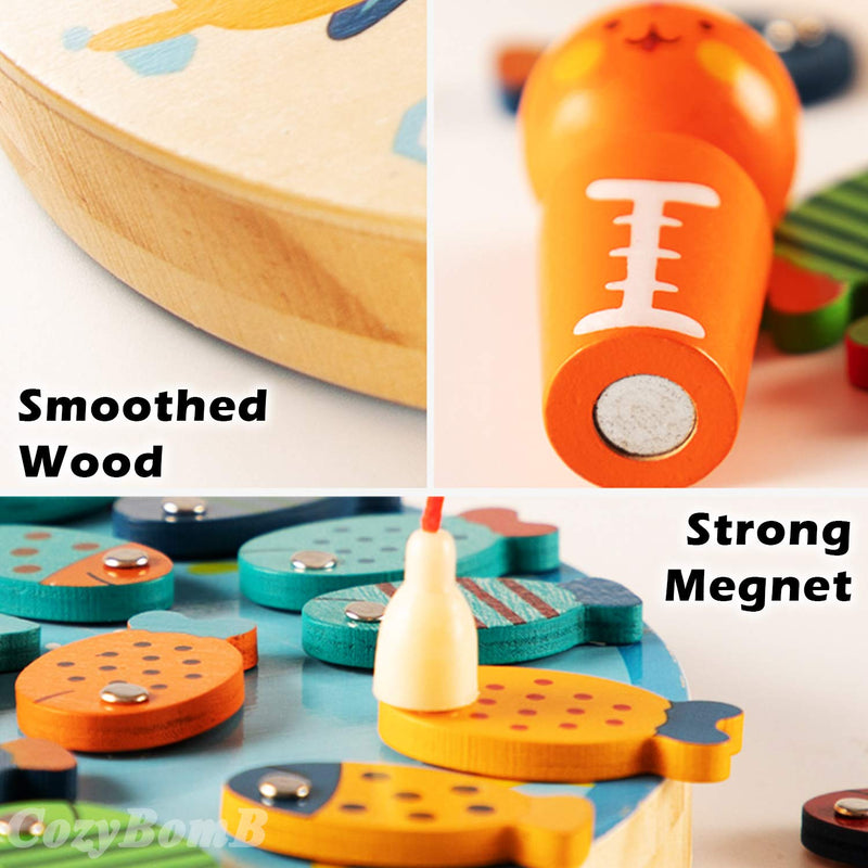 CozyBomB Magnetic Wooden Fishing Game Toy for Toddlers - Alphabet Fish Catching Counting Preschool Board Games Toys for 3 4 5 Year Old Girl Boy Kids Birthday Learning Education Math with Magnet Poles Large - LeoForward Australia