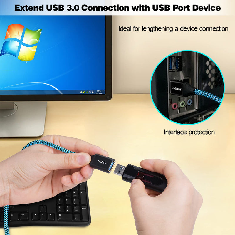  [AUSTRALIA] - USB Extension, Canjoy 3 Pack 6.6ft USB 3.0 Extension Cable Braided USB Extender Cord A Male to A Female Fast Data Transfer Compatible Oculus VR,PS4,Xbox,Mouse,Keyboard,Printer,Scanner-Red Gold Blue
