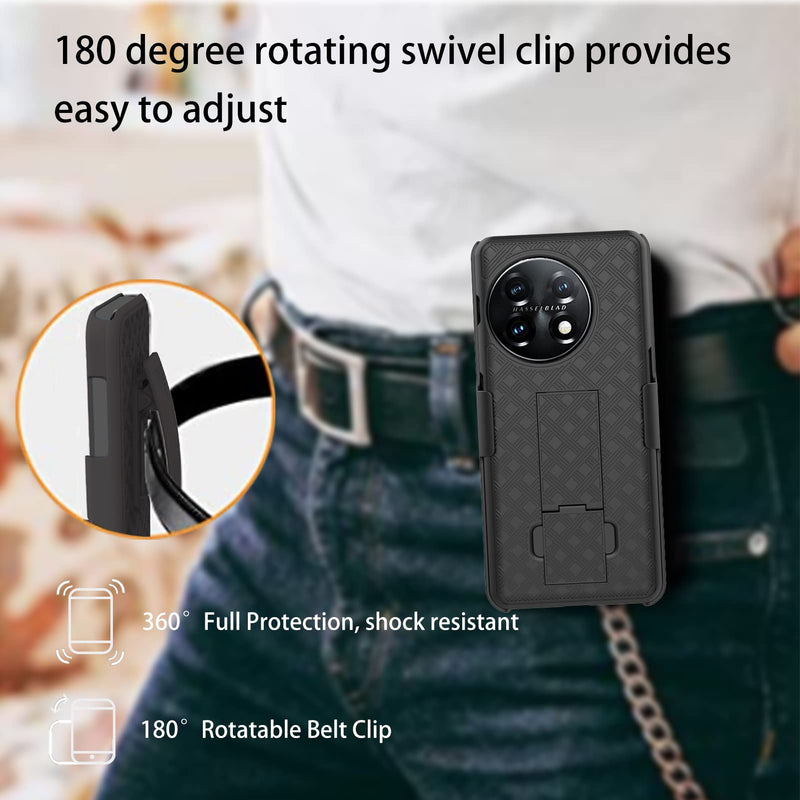  [AUSTRALIA] - Ailiber for OnePlus 11 Phone Case, OnePlus 11 5G Case Holster with Screen Protector, Swivel Belt Clip, Kickstand Holder, Slim Shockproof Shell Full Body Protective Phone Cover for One Plus 11-Black