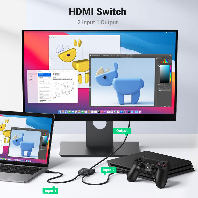  [AUSTRALIA] - UGREEN HDMI Switch 4K@60Hz with 3.3FT HDMI Cable, Bidirectional HDMI Splitter 2 in 1 Out HDMI Switcher Box Support HD Dolby 3D HDR Compatible with PS5/4 Xbox Roku Apple TV Fire Stick Nintendo Switch