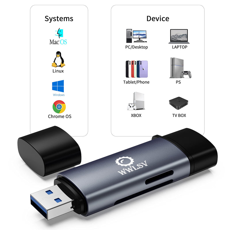  [AUSTRALIA] - SD Card Reader WWLSV USB C Memory Card Reader Adapter USB 3.0, for SD/Micro sd Memory Card Adapter for MicroSDXC and SDHC Card, SD, SDXC, SDHC, SD Cards, Compatible for MacBook,iPad Pro