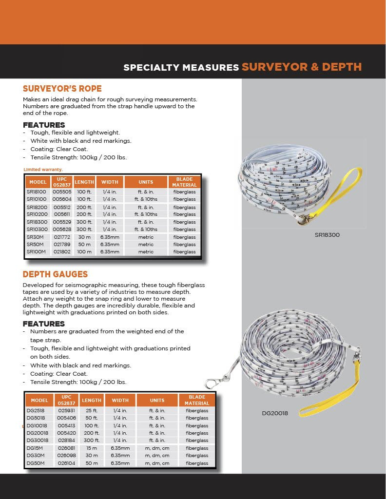  [AUSTRALIA] - Keson SR18100 Surveyors Rope (Graduations: ft. & in.), 100-Foot 100 ft. Length Units: ft. & in.