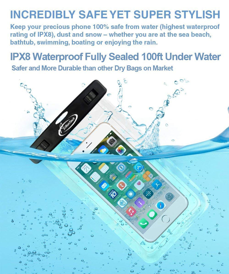  [AUSTRALIA] - AiRunTech Waterproof Case, Waterproof Cell Phone Dry Bag Compatible for iPhone 12/12 Pro Max/11/11 Pro/SE/Xs Max/XR/8P/7 Galaxy up to 7.0", Phone Pouch for Beach Kayaking Travel (2 Pack) Black + Black