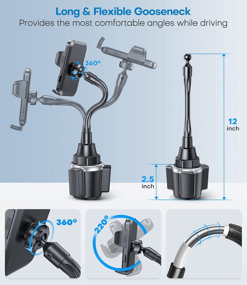  [AUSTRALIA] - AHK [12in Upgraded Version] Cup Holder Phone Holder for Car, Universal Adjustable Long Gooseneck Cup Phone Mount for Car, Cup Cradle Mount Compatible with iPhone 13/13 Pro Max/12/Xs S22